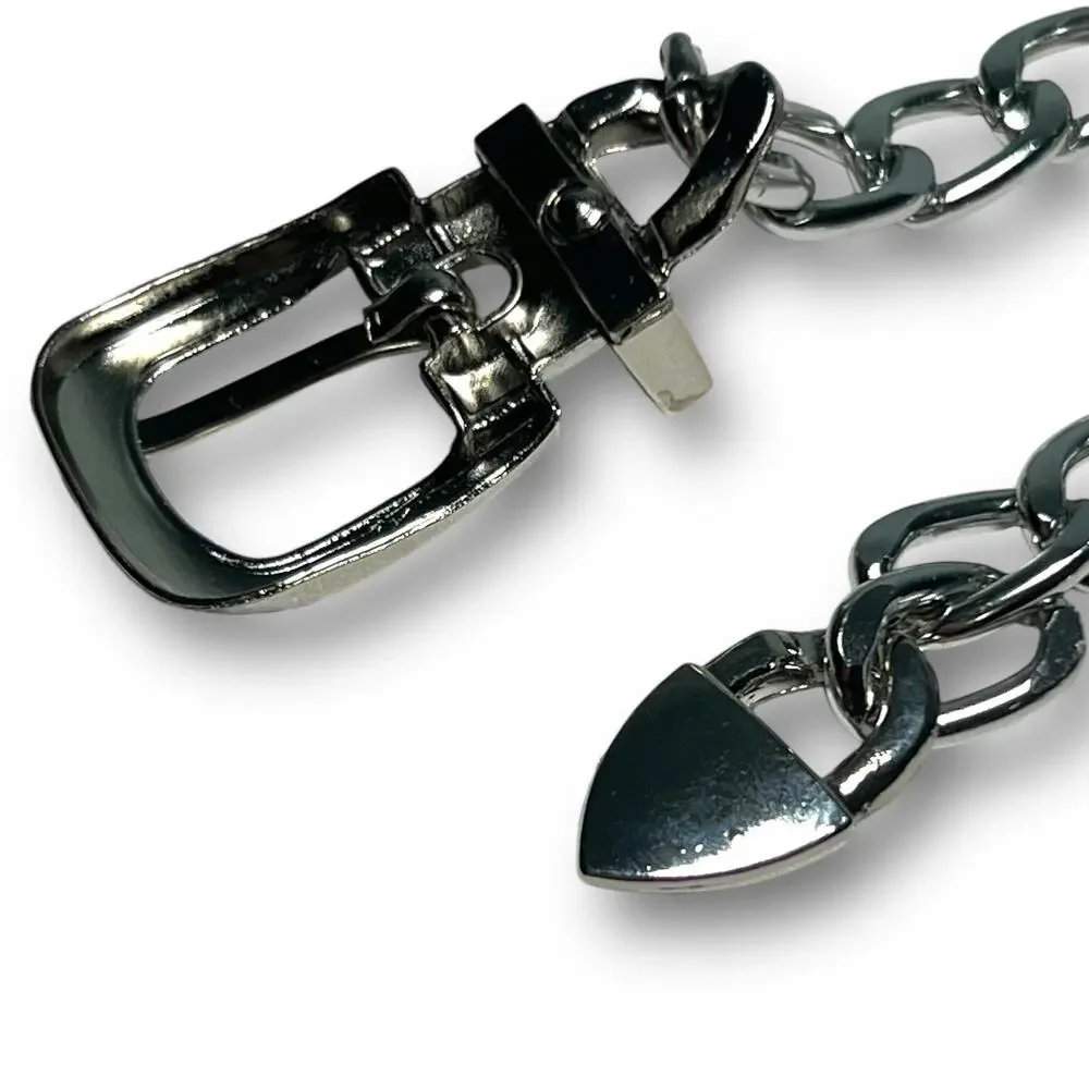 Chunky Silver Tone Chainlink Western Style Adjustable Skinny Belt Party Rock